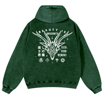 Demons Vintage Washed Cotton Back Art Hoodie