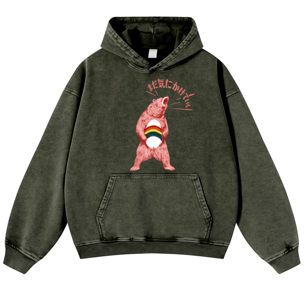 Bear Vintage Washed Thick Cotton Hoodie