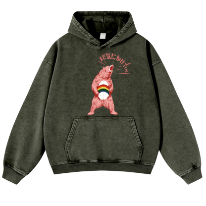 Bear Vintage Washed Thick Cotton Hoodie