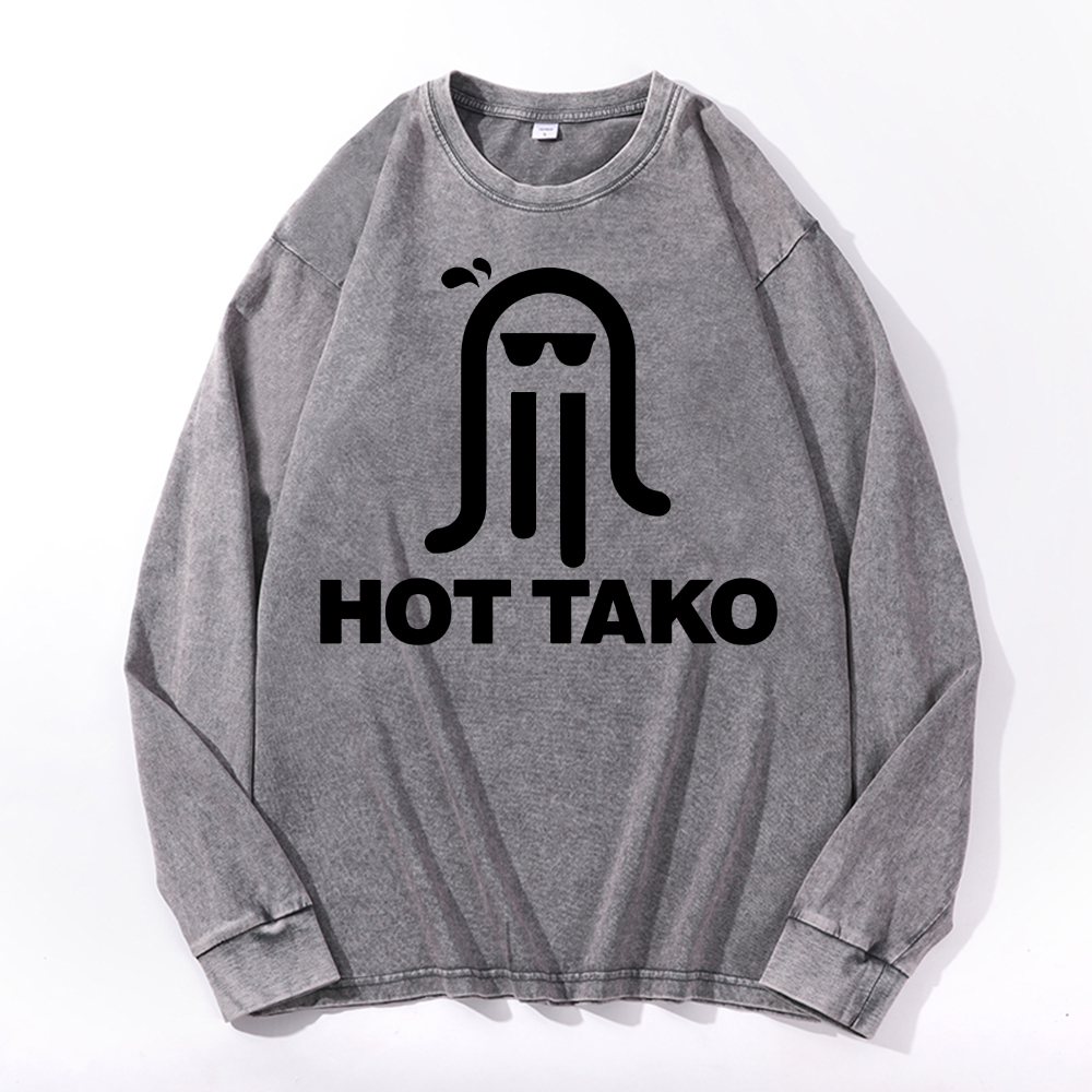 Hot Tako Octopus Vintage Cotton Wash Crewneck Sweatshirt
