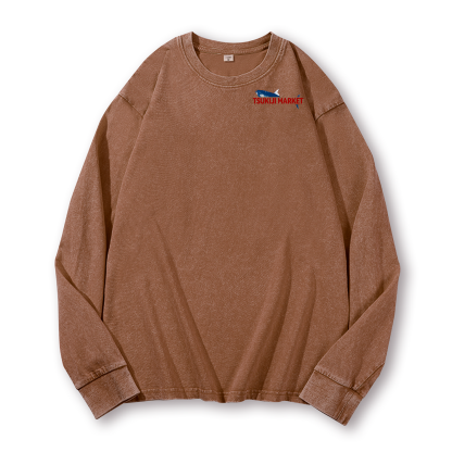 Tsukiji Market Tuna Fish Tokyo Japan Vintage Washed Cotton Back Art Long-sleeve T-shirt