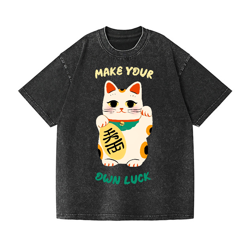 Lucky Cat Vintage Wash Japanese Design T-Shirt