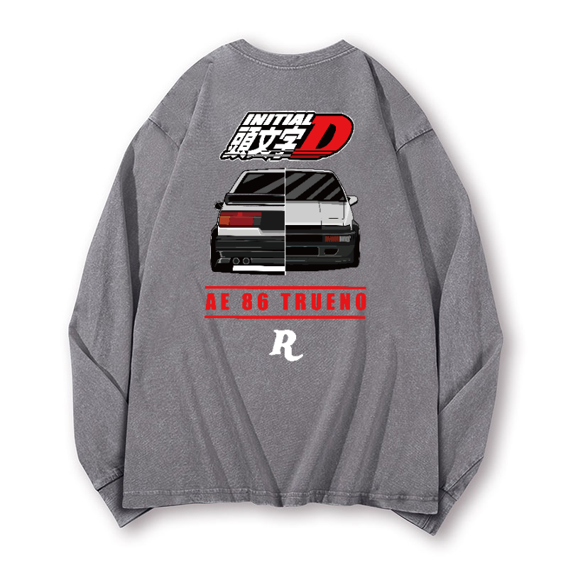 Initial D Vintage Washed Cotton Back Art Long-sleeve T-shirt