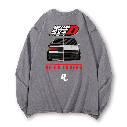 Initial D Vintage Washed Cotton Back Art Long-sleeve T-shirt