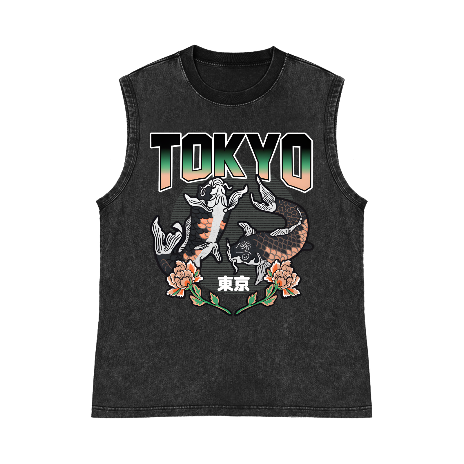 Tokyo Japan Pure Cotton Wash-Dyed Sleeveless Tank Top