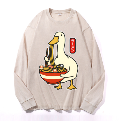 Duck and Ramen Vintage Cotton Wash Crewneck Sweatshirt
