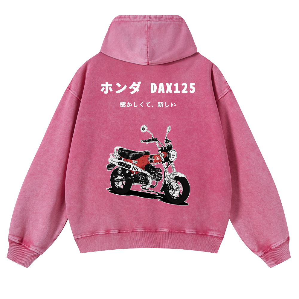 Motorcycle Vintage Washed Cotton Back Art Hoodie