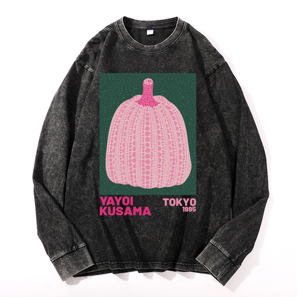 Yayoi Kusama Pumpkin Vintage Cotton Wash Crewneck Sweatshirt