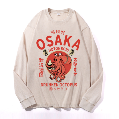 OSAKA Dotonbori Vintage Cotton Wash Crewneck Sweatshirt