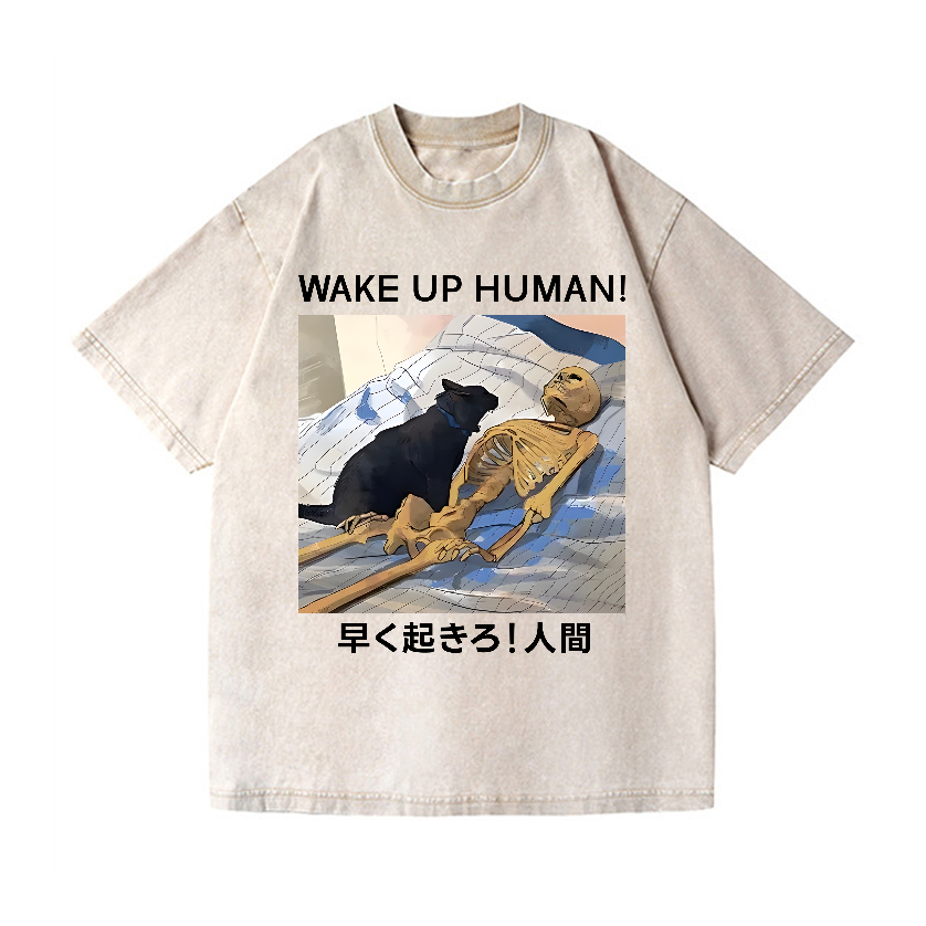 Wake Up Human Vintage Wash Japanese Design T-Shirt