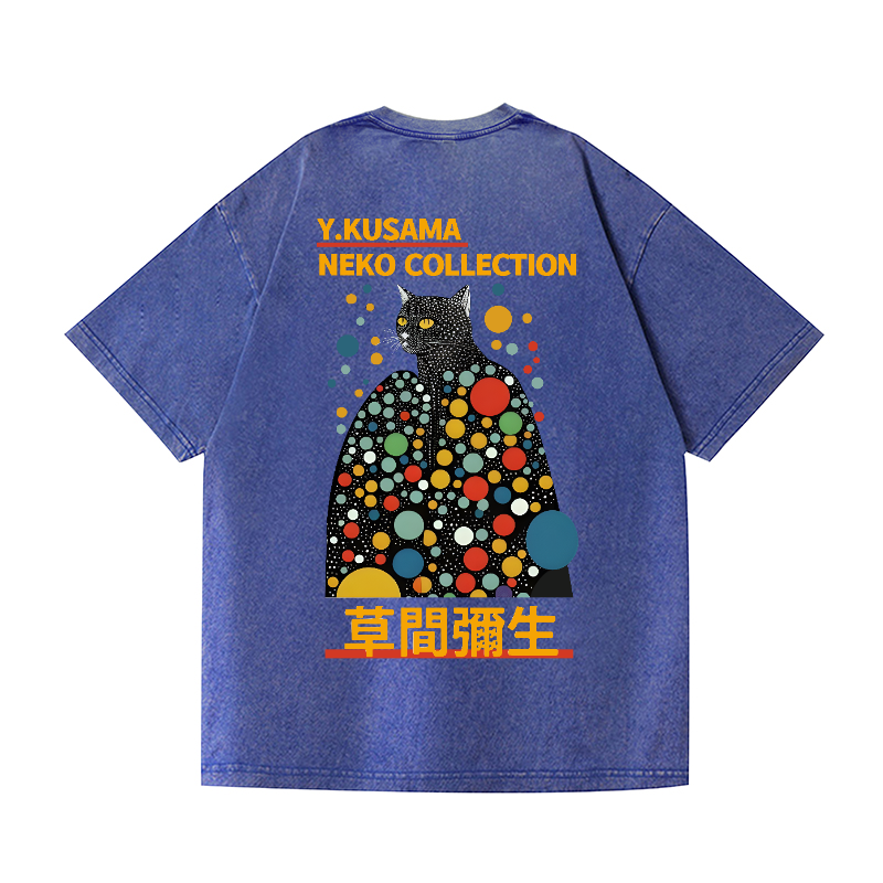 Yayoi Kusama Cat Vintage Wash Japanese Design Back Art T-Shirt