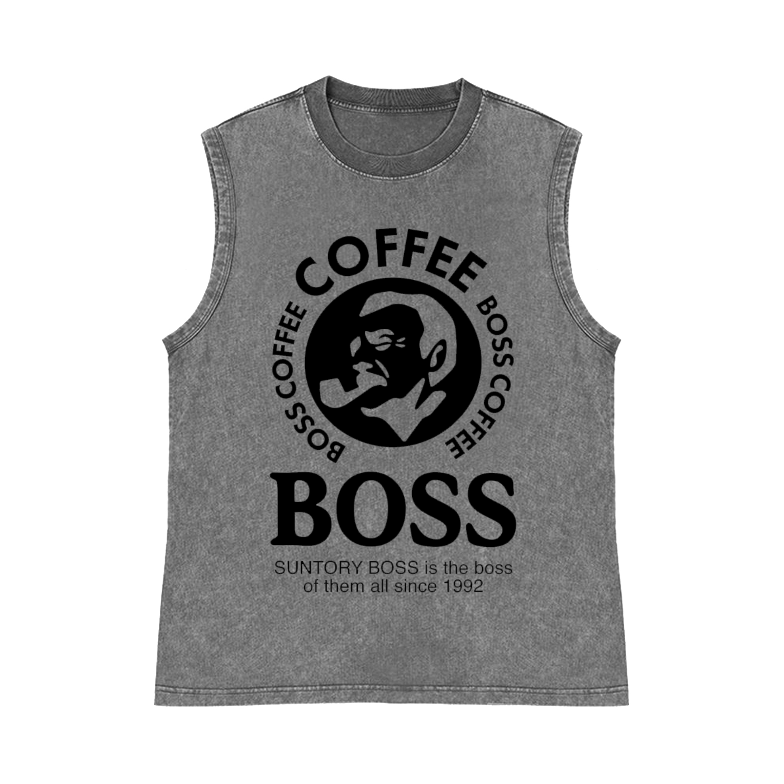 Coffee Boss Pure Cotton Wash-Dyed Sleeveless Tank Top