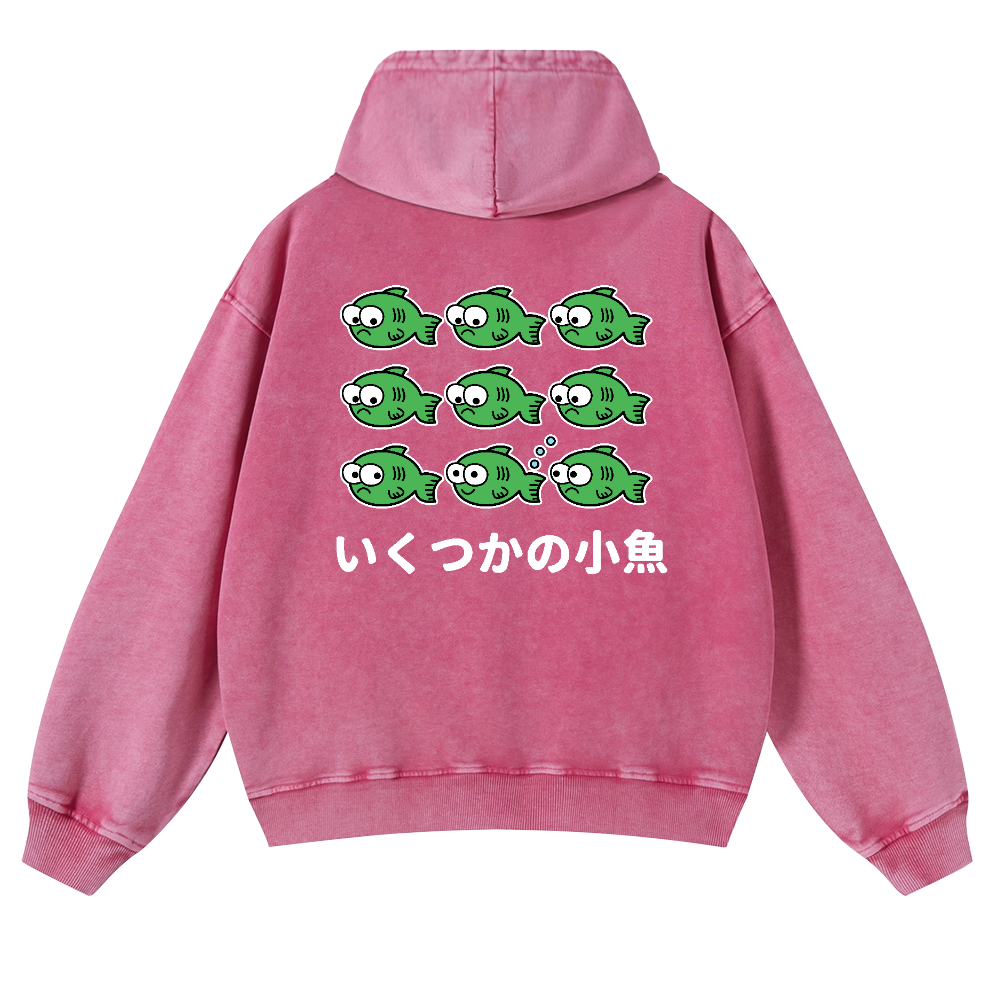 Fish Vintage Washed Cotton Back Art Hoodie