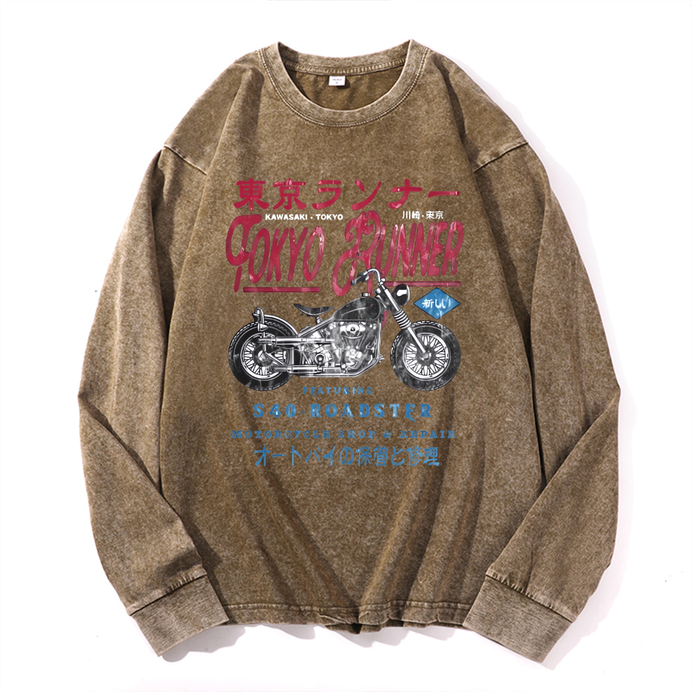 Tokyo Kawasaki S40 Repair Vintage Cotton Wash Crewneck Sweatshirt