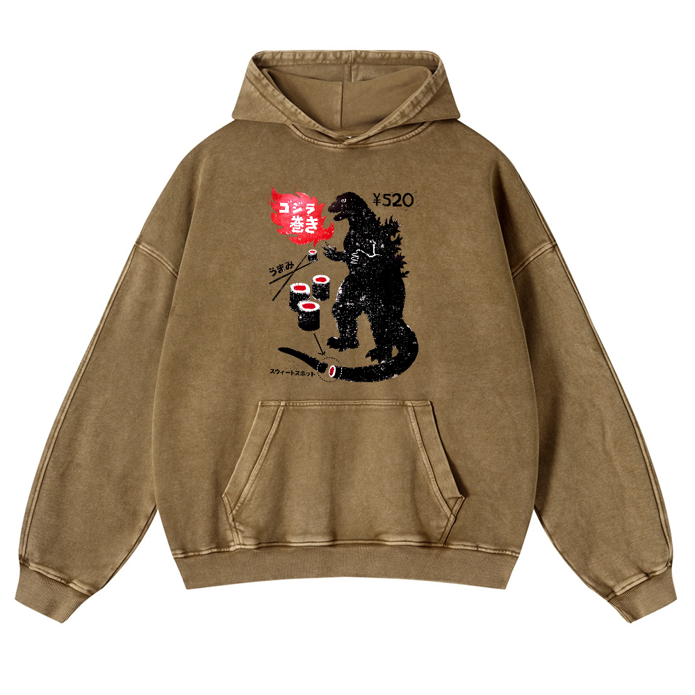 Sushi Godzilla Vintage Washed Thick Cotton Hoodie