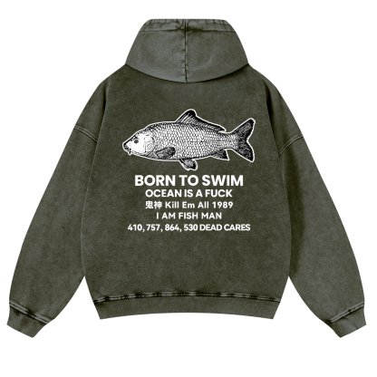 Fish Vintage Washed Cotton Back Art Hoodie