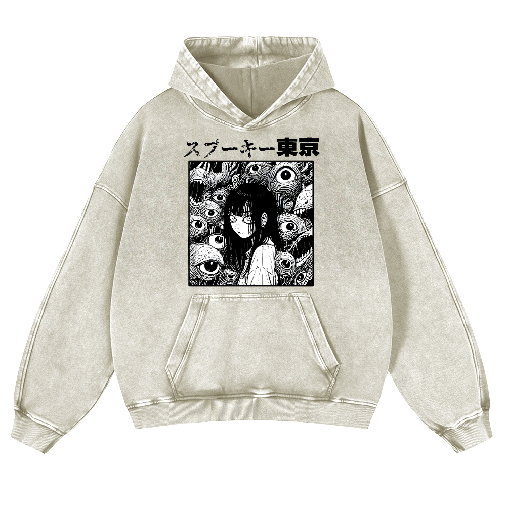 Horror manga Vintage Washed Thick Cotton Hoodie
