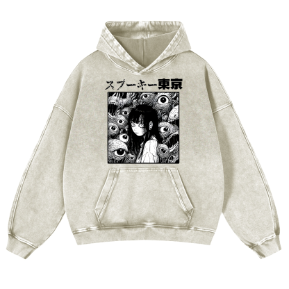 Horror manga Vintage Washed Thick Cotton Hoodie