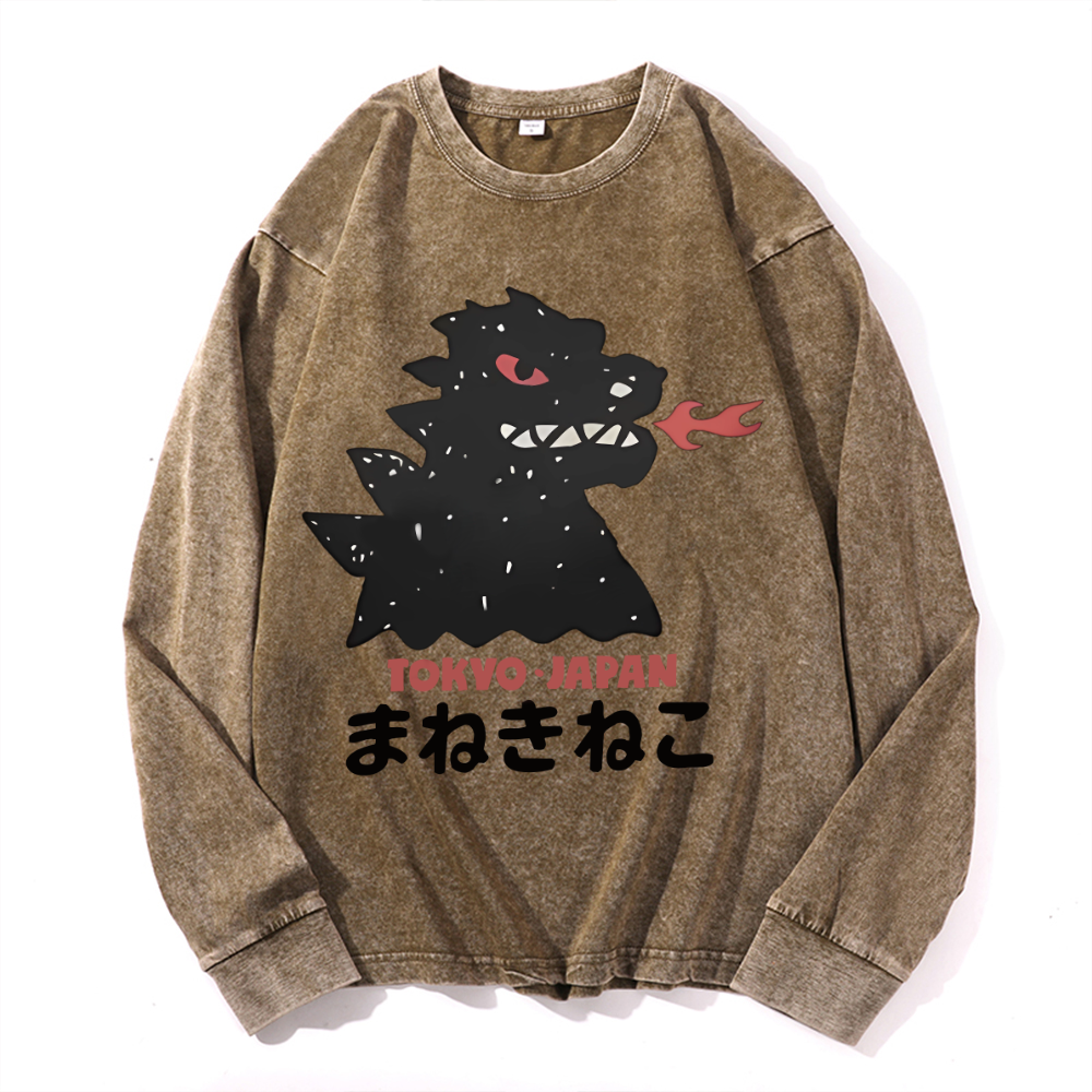 Godzilla Vintage Cotton Wash Crewneck Sweatshirt