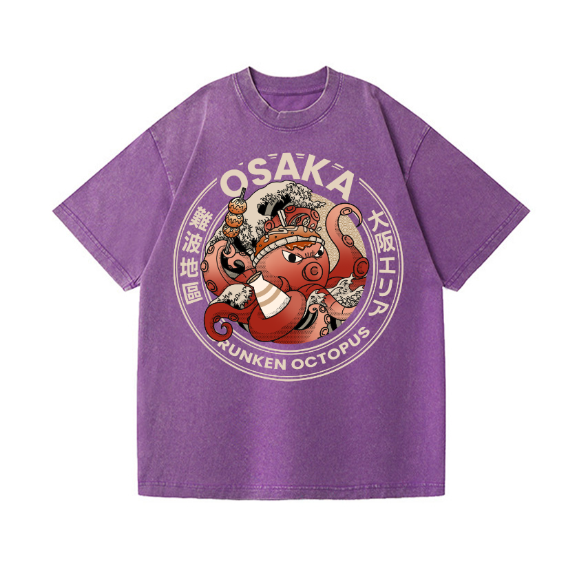 Osaka Dotonbori Drunken Octopus Vintage Wash Japanese Design T-Shirt