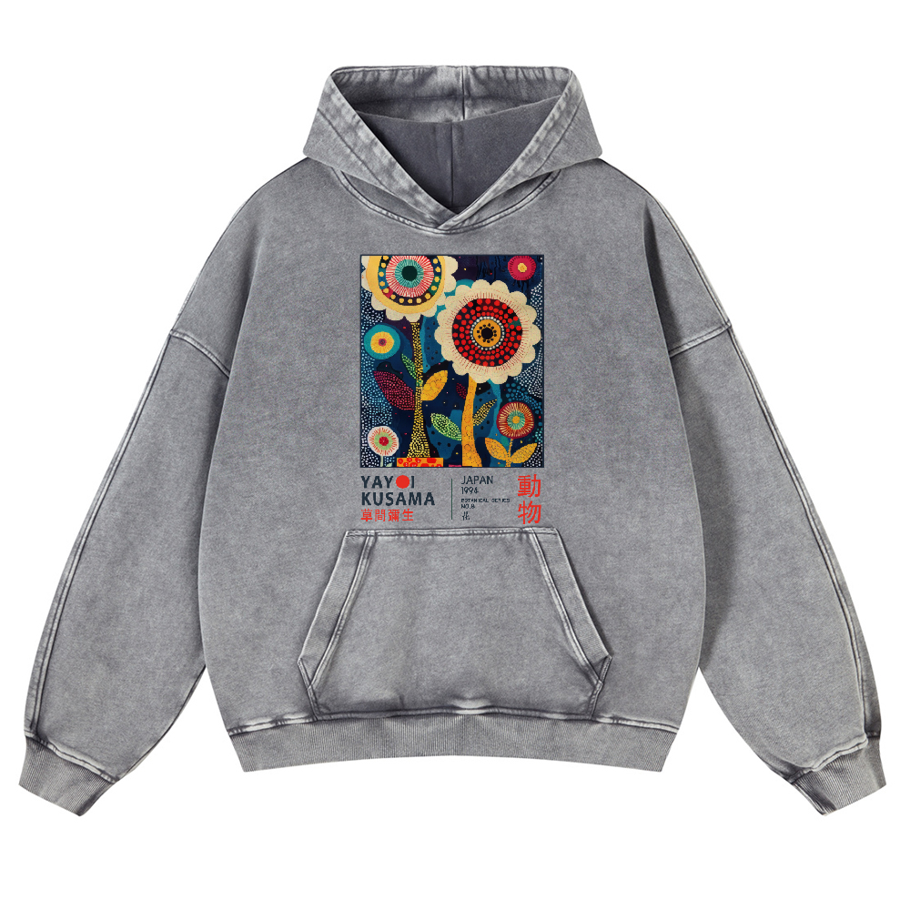 Yayoi Kusama Flower Vintage Washed Thick Cotton Hoodie