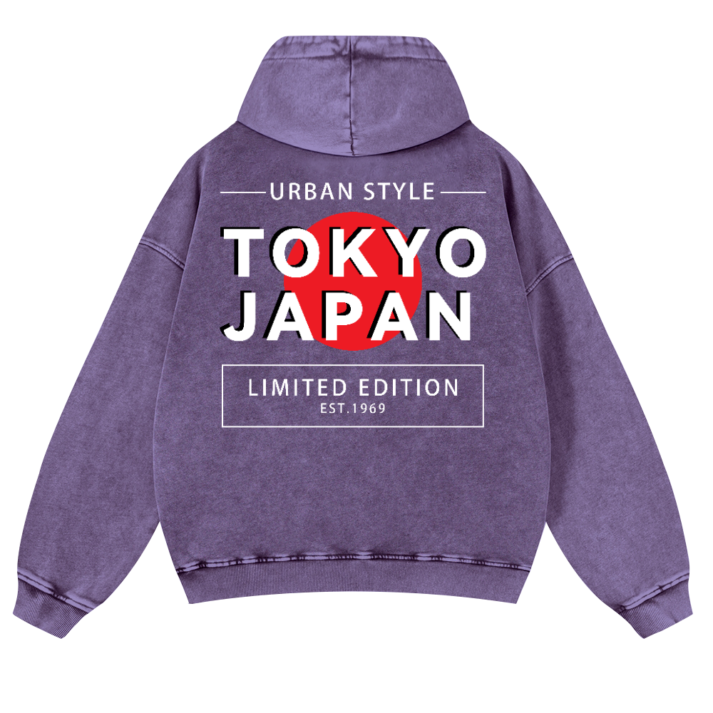 Tokyo Japan Vintage Washed Cotton Back Art Hoodie