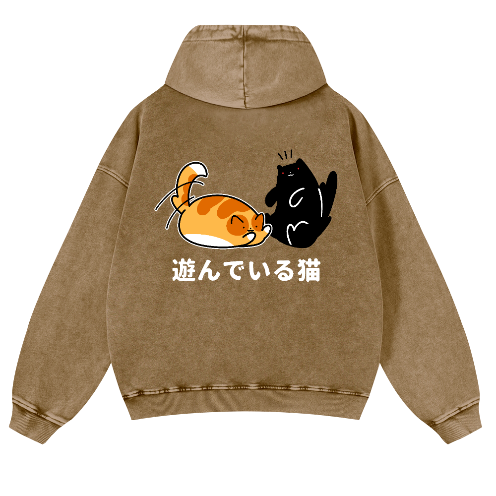 Cat Vintage Washed Cotton Back Art Hoodie