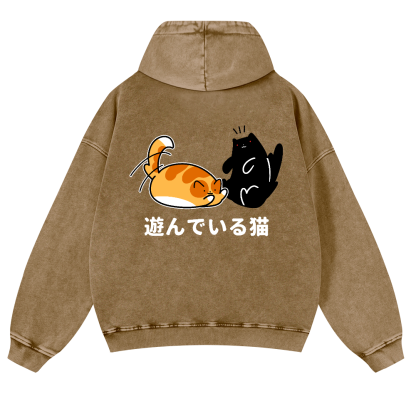 Cat Vintage Washed Cotton Back Art Hoodie
