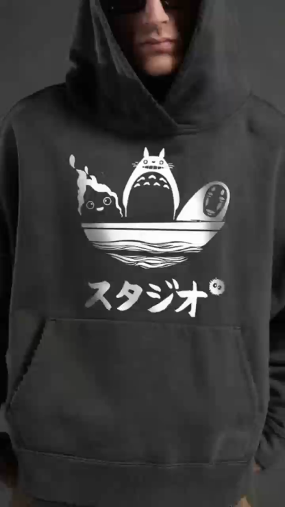 Howl's Moving Castle/My Neighbor Totoro/Spirited Away No Face Kaonashi Ghibli Anime Vintage Washed Thick Cotton Hoodie
