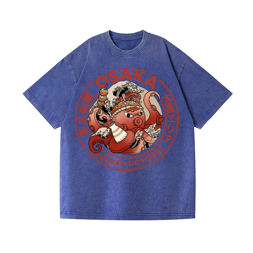 Osaka Dotonbori Drunken Octopus Vintage Wash Japanese Design T-Shirt