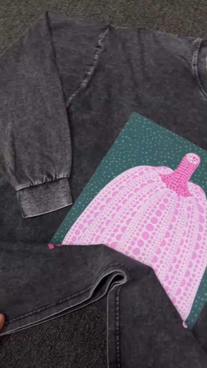 Yayoi Kusama Pumpkin Vintage Cotton Wash Crewneck Long-Sleeve T-Shirt