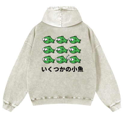 Fish Vintage Washed Cotton Back Art Hoodie