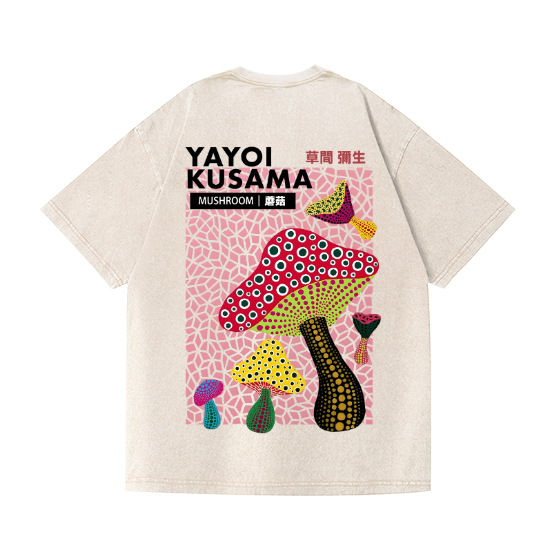 Yayoi Kusama Mushroom Vintage Wash Japanese Design Back Art T-Shirt