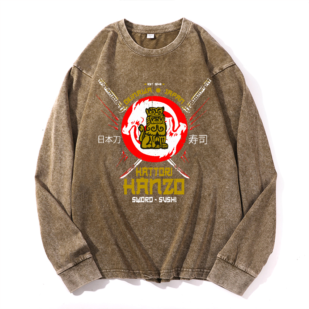 Okinawa Hattori Hanzo Komainu Vintage Cotton Wash Crewneck Sweatshirt