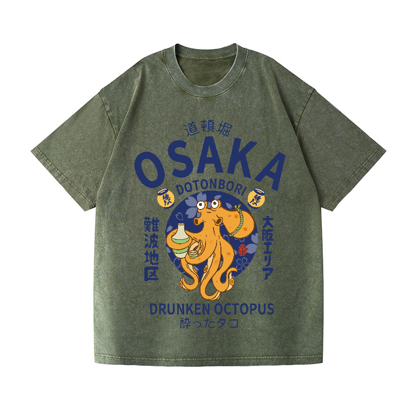 Osaka Dotonbori Drunken Octopus Vintage Wash Japanese Design T-Shirt
