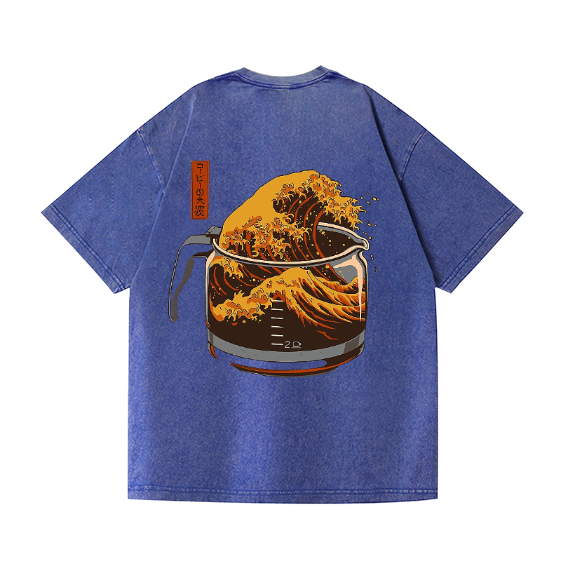 Great Coffee Wave Vintage Wash Japanese Design Back Art T-Shirt