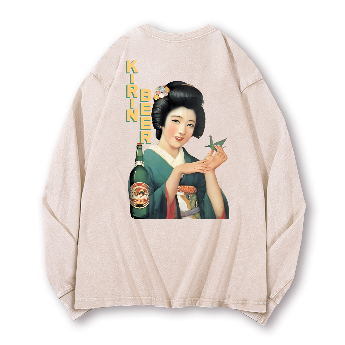 Kirin Beer Vintage Washed Cotton Back Art Long-sleeve T-shirt