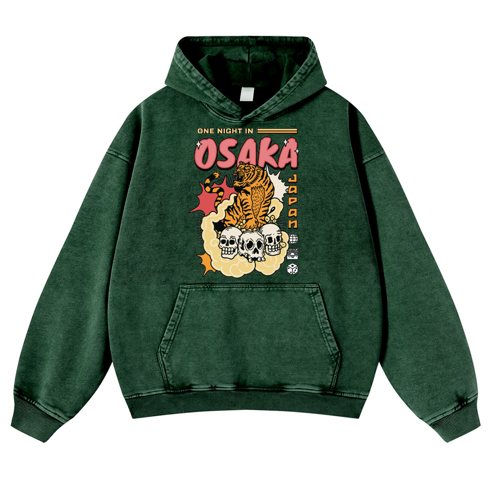 One Night in OSAKA Vintage Washed Thick Cotton Hoodie