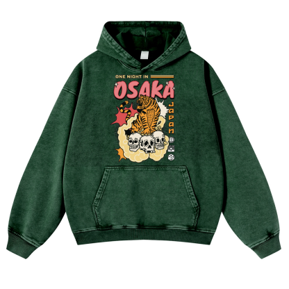 One Night in OSAKA Vintage Washed Thick Cotton Hoodie