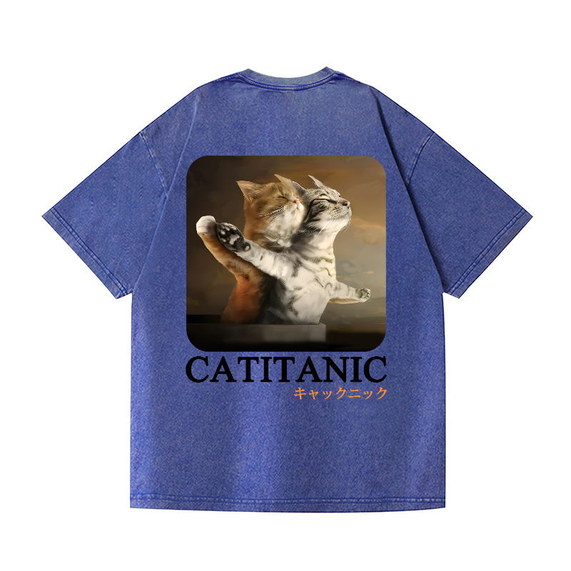 Catitanic Cat Vintage Wash Japanese Design Back Art T-Shirt