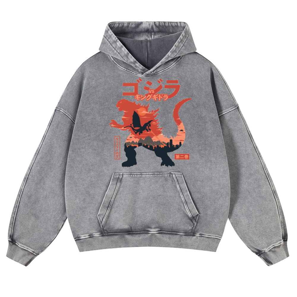 Godzilla vs. King Ghidorah Showdown Vintage Washed Thick Cotton Hoodie