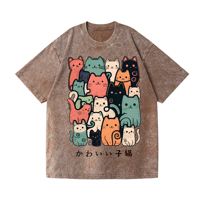 Cat Vintage Wash Japanese Design T-Shirt