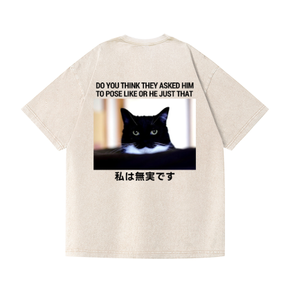 Cat Vintage Wash Japanese Design Back Art T-Shirt