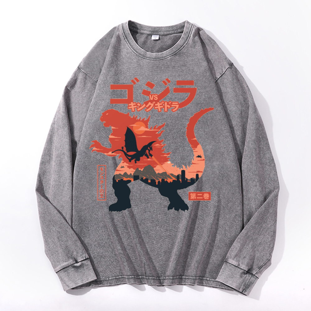 Godzilla vs. King Ghidorah Showdown Vintage Cotton Wash Crewneck Sweatshirt