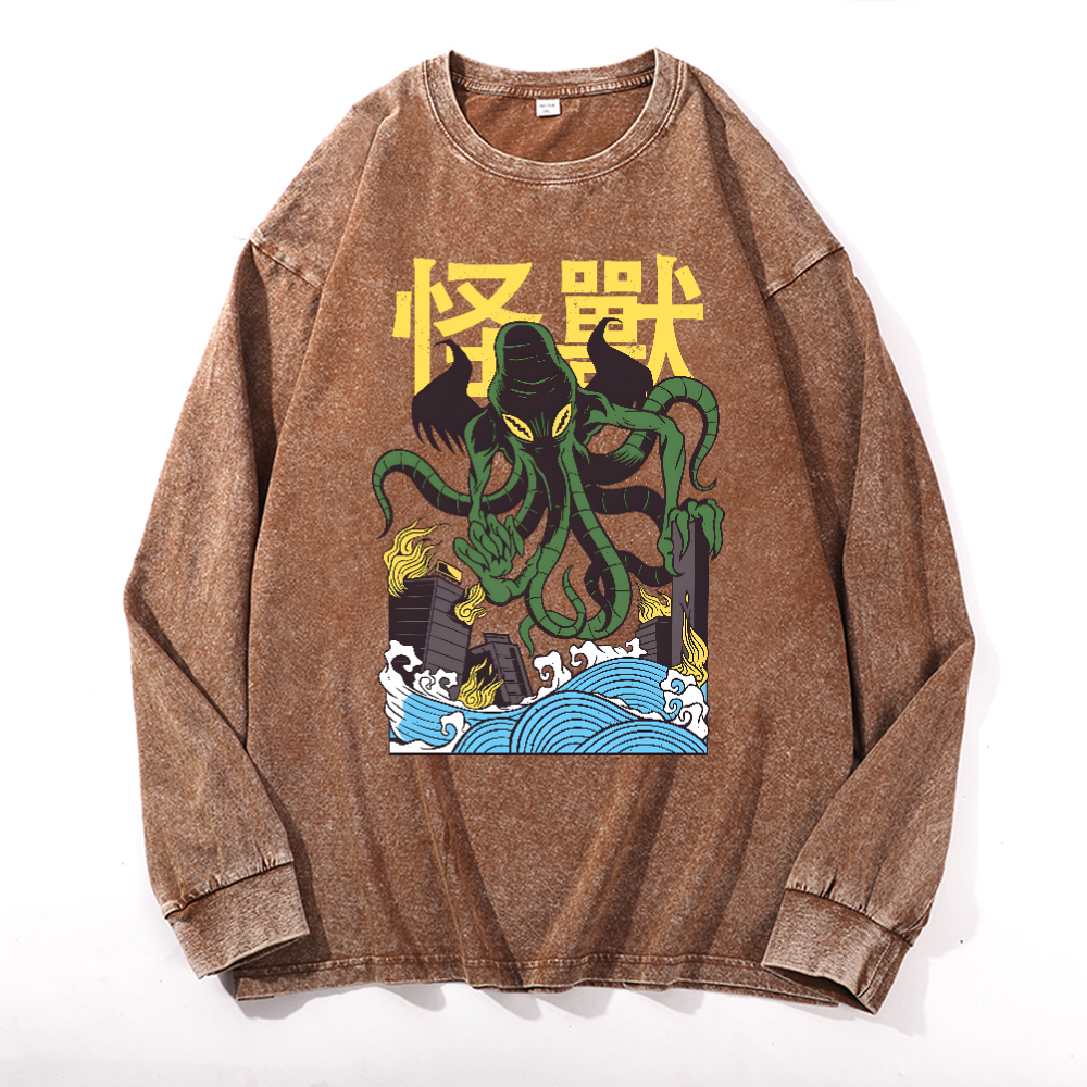 Octopus Monster Vintage Cotton Wash Crewneck Sweatshirt
