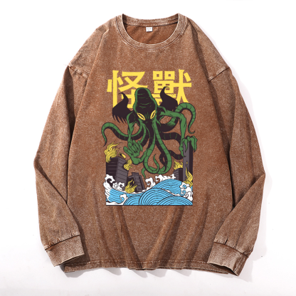 Octopus Monster Vintage Cotton Wash Crewneck Sweatshirt