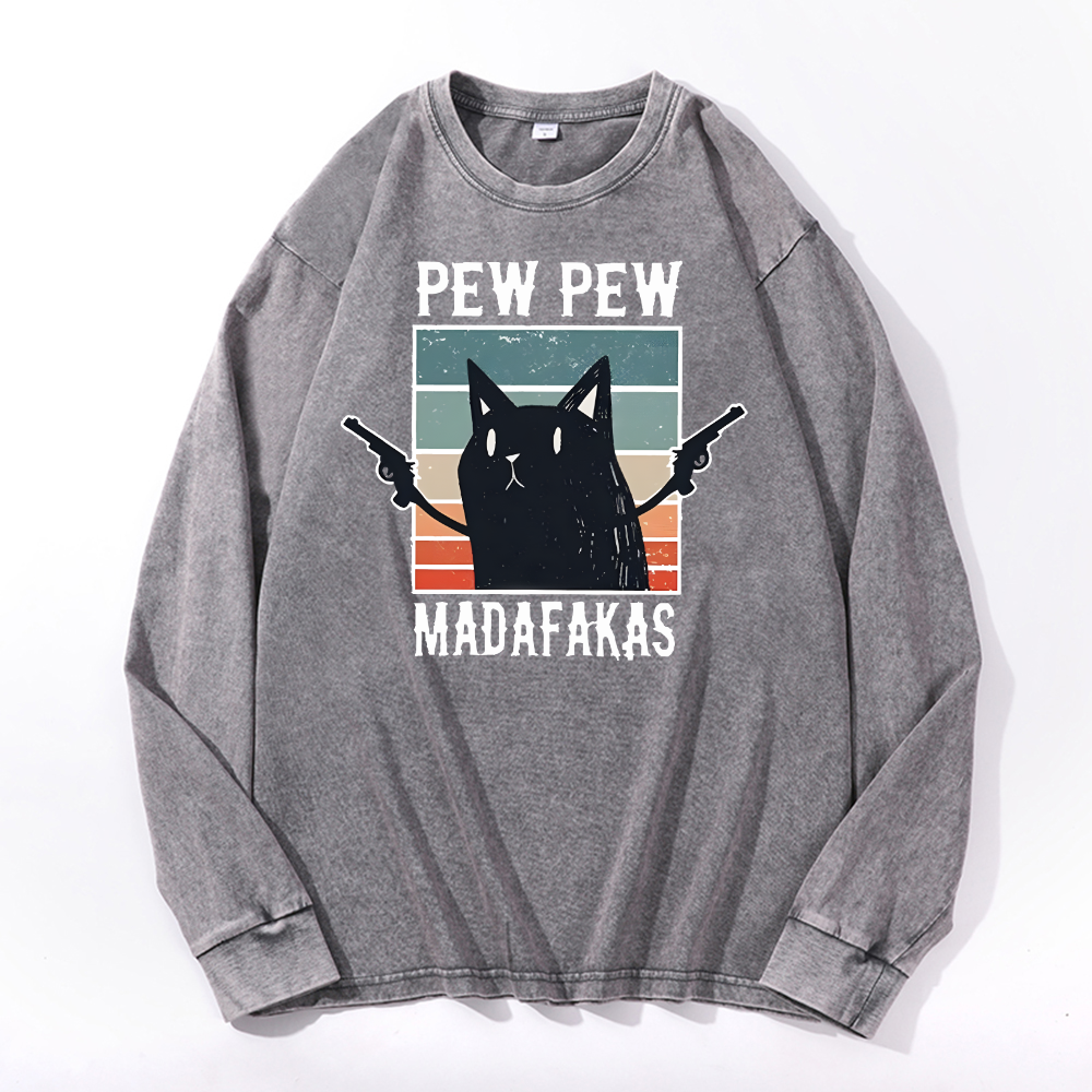 Cat Vintage Cotton Wash Crewneck Sweatshirt