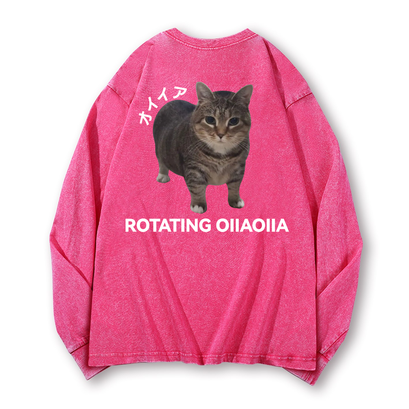 OIIA Cat Vintage Washed Cotton Back Art Long-sleeve T-shirt