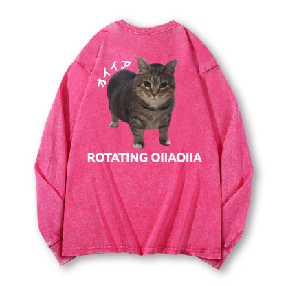 OIIA Cat Vintage Washed Cotton Back Art Long-sleeve T-shirt