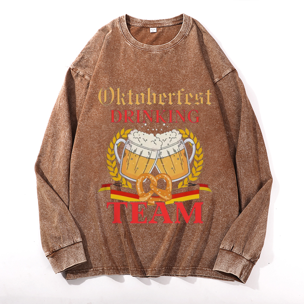 Oktoberfest Drinking Team Vintage Cotton Wash Crewneck Sweatshirt